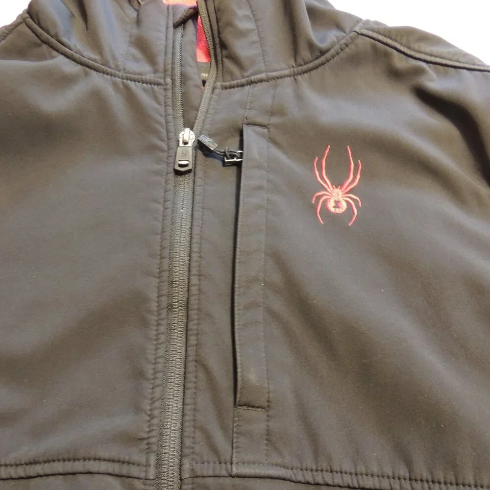 Spyder Jacket Men X Large Black Red Full Zip Pocket Spider Outdoor Hooded Jacket